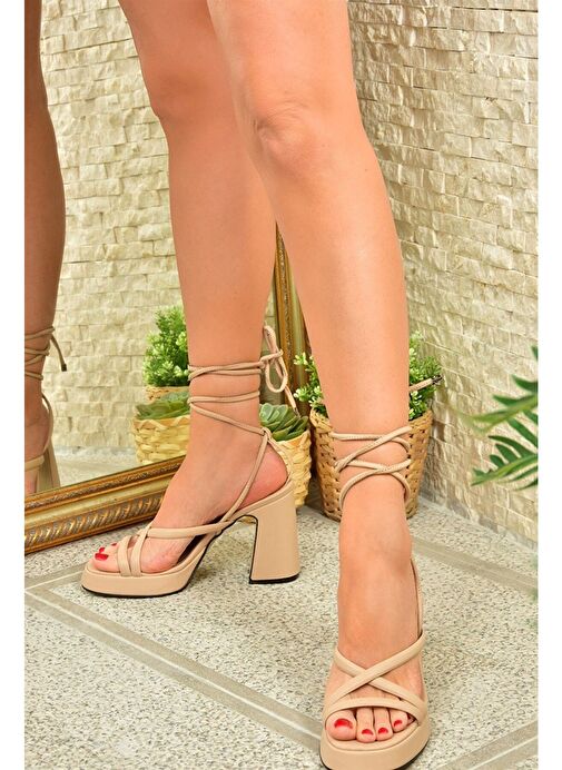 Ten Platform Topuklu Bilekten Bağlamalı Kadın Ayakkabı M404100509 - Görsel 2