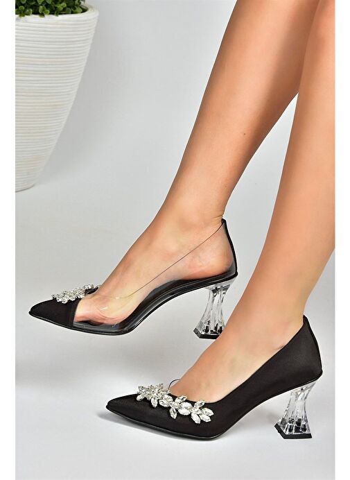 Siyah Saten Kumaş Taşlı Kadın Abiye Ayakkabı M246013204 - Görsel 4