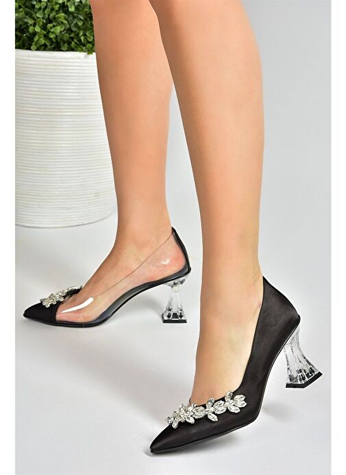 Siyah Saten Kumaş Taşlı Kadın Abiye Ayakkabı M246013204 - Görsel 5
