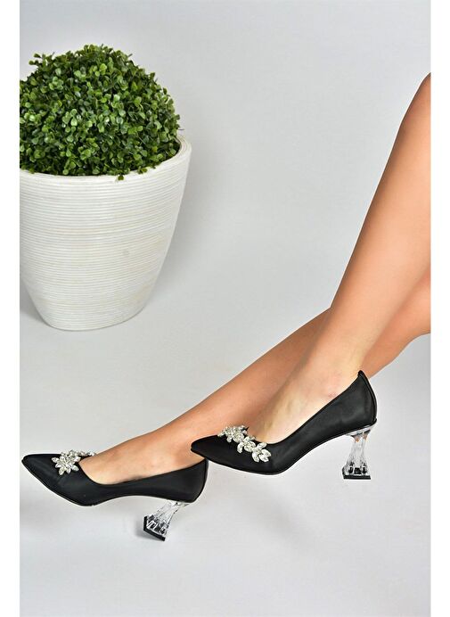 Siyah Saten Kumaş Taşlı Kadın Abiye Ayakkabı M246014004 - Görsel 2