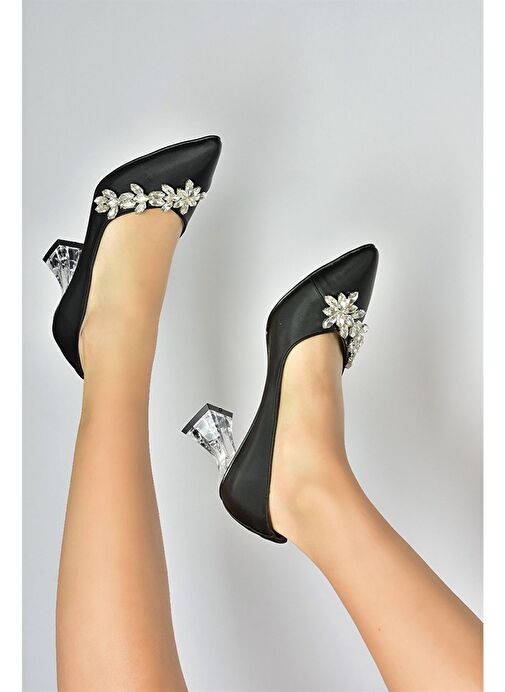 Siyah Saten Kumaş Taşlı Kadın Abiye Ayakkabı M246014004 - Görsel 3