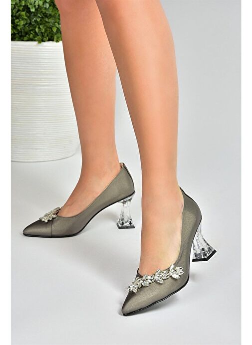 Platin Saten Kumaş Taşlı Kadın Abiye Ayakkabı M246014004 - Görsel 4