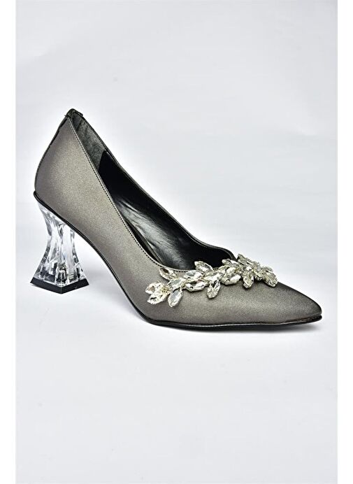 Platin Saten Kumaş Taşlı Kadın Abiye Ayakkabı M246014004 - Görsel 7