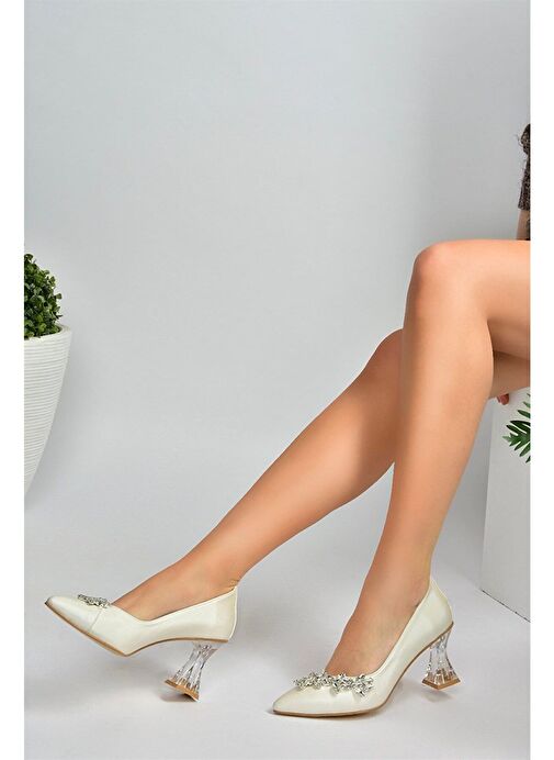 Sedef Saten Kumaş Taşlı Kadın Abiye Ayakkabı M246014004 - Görsel 2