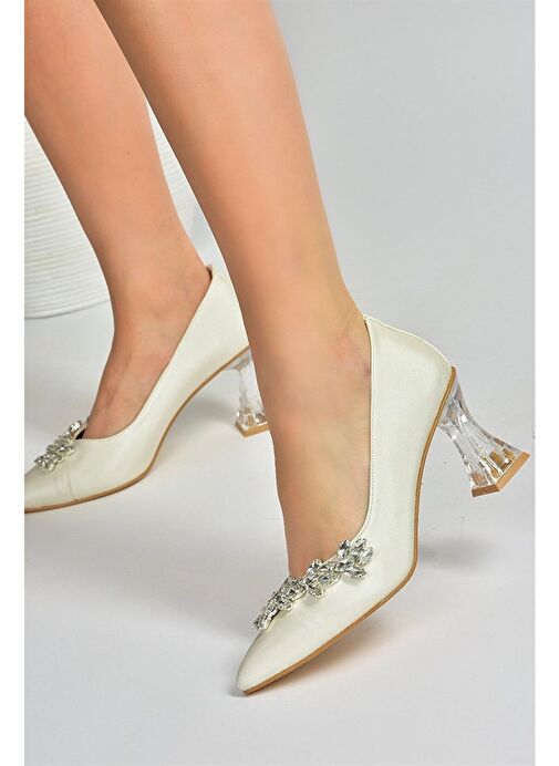 Sedef Saten Kumaş Taşlı Kadın Abiye Ayakkabı M246014004 - Görsel 3