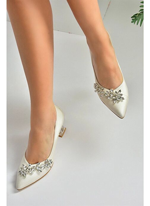 Sedef Saten Kumaş Taşlı Kadın Abiye Ayakkabı M246014004 - Görsel 4