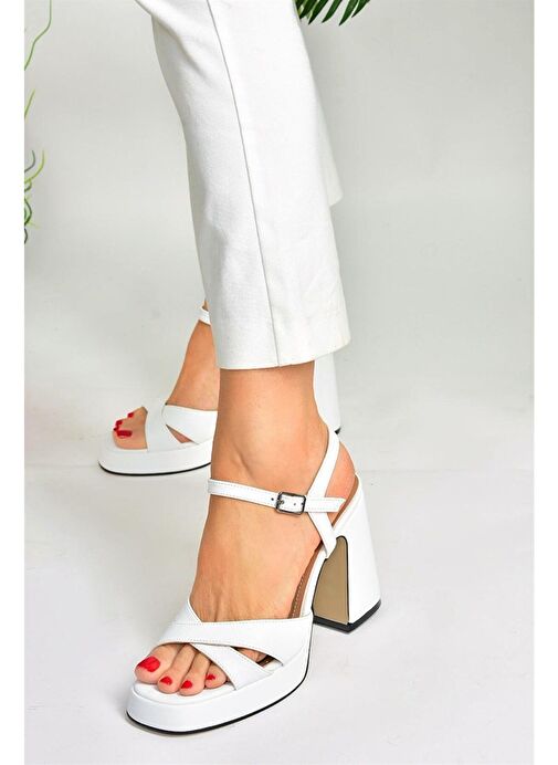 Beyaz Platform Topuklu Kadın Ayakkabı M404100109 - Görsel 2
