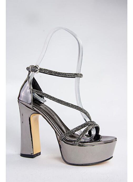 Platin Ayna Taşlı Platform Topuklu Kadın Abiye Ayakkabı M246053534 - Görsel 8