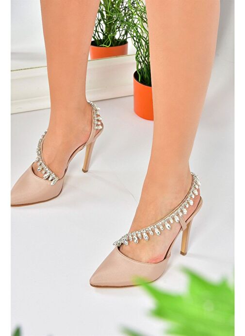 Ten Saten Kumaş Taşlı Kadın Abiye Ayakkabı M246062704 - Görsel 4