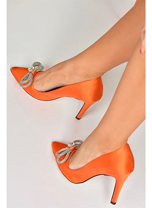 Fox Shoes Turuncu Kadın Saten Stiletto 8383 - Görsel 3