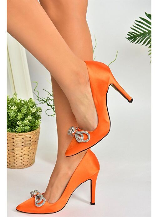 Fox Shoes Turuncu Kadın Saten Stiletto 8383 - Görsel 4
