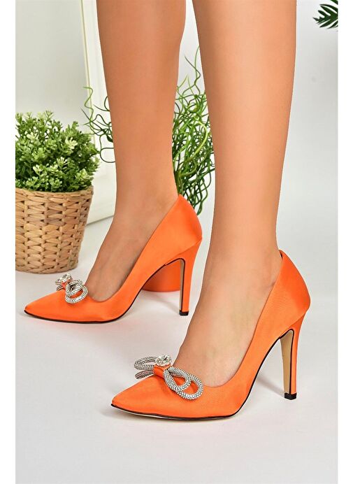 Fox Shoes Turuncu Kadın Saten Stiletto 8383 - Görsel 5