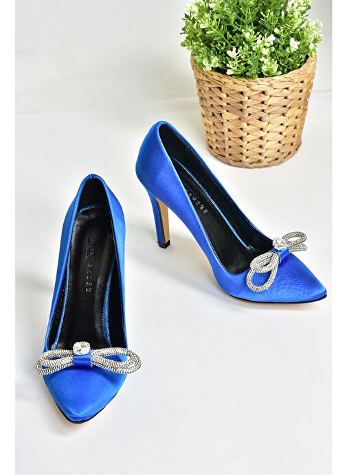 Saks Mavi Saten Kumaş Taşlı Kadın Stiletto M253972004 - Görsel 6