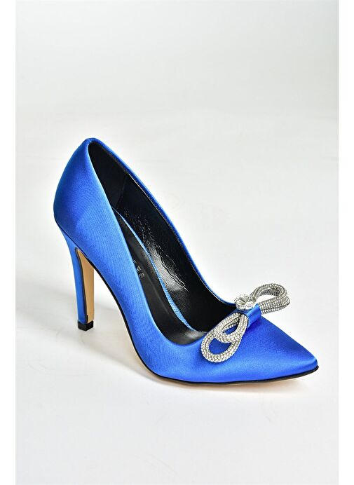 Saks Mavi Saten Kumaş Taşlı Kadın Stiletto M253972004 - Görsel 8