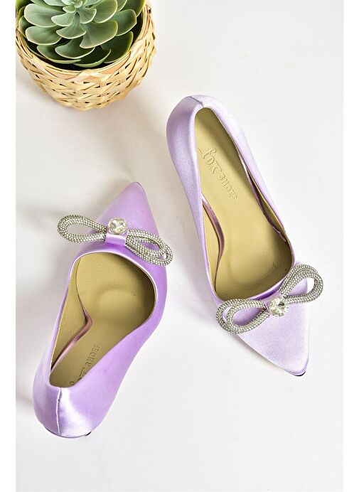 Lila Saten Kumaş Taşlı Kadın Stiletto M253972004 - Görsel 5