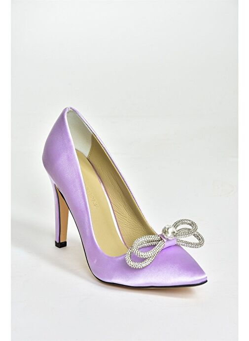 Lila Saten Kumaş Taşlı Kadın Stiletto M253972004 - Görsel 6