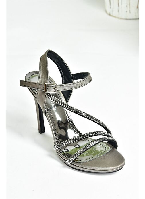 Platin Saten Kumaş Taşlı Kadın Abiye Topuklu Ayakkabı M246011104 - Görsel 8