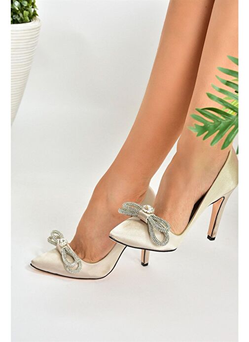 Ten Saten Kumaş Taşlı Kadın Stiletto M253972004 - Görsel 2