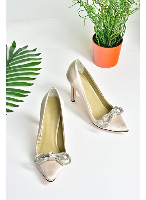 Ten Saten Kumaş Taşlı Kadın Stiletto M253972004 - Görsel 3