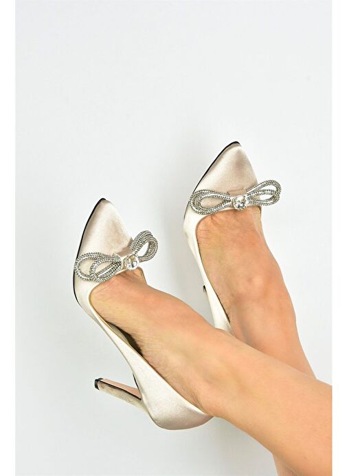 Ten Saten Kumaş Taşlı Kadın Stiletto M253972004 - Görsel 4