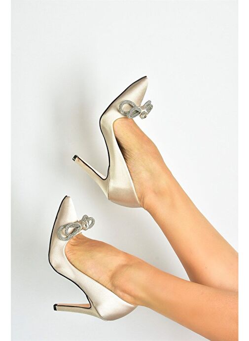 Ten Saten Kumaş Taşlı Kadın Stiletto M253972004 - Görsel 5
