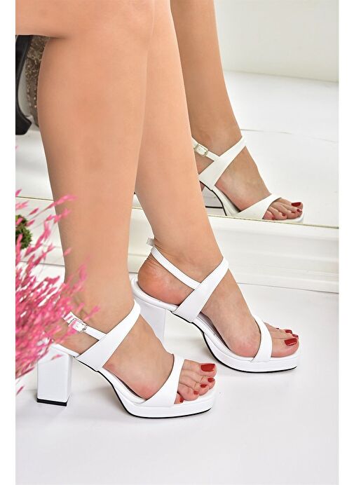 Beyaz Kalın Platform Topuklu Kadın Ayakkabı M282062309 - Görsel 5