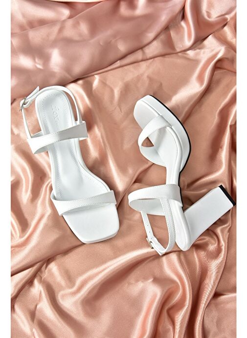 Beyaz Kalın Platform Topuklu Kadın Ayakkabı M282062309 - Görsel 7