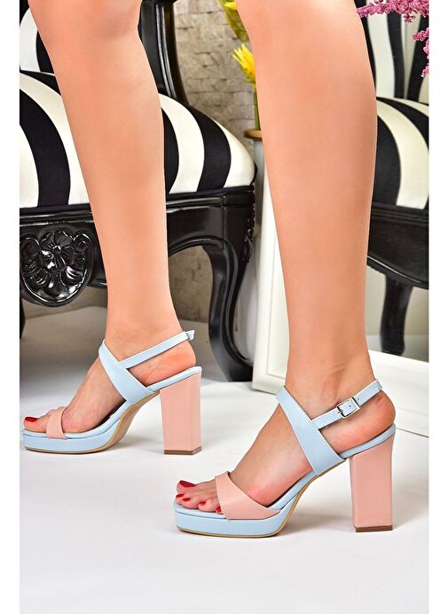 Mavi/Pudra Kalın Platform Topuklu Kadın Ayakkabı M282062309 - Görsel 4