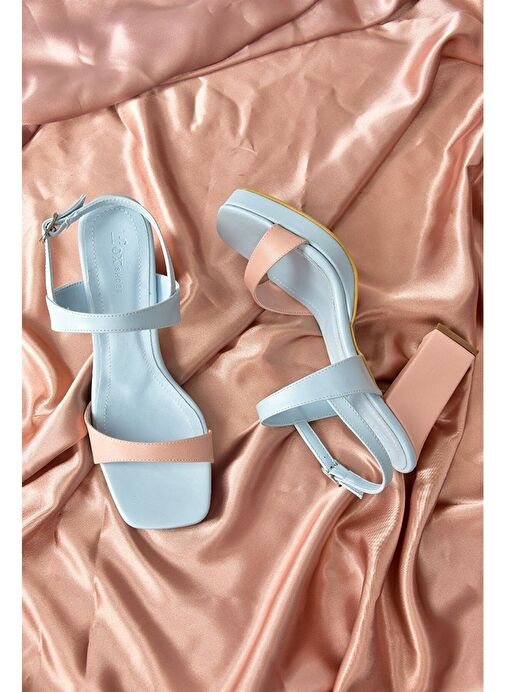 Mavi/Pudra Kalın Platform Topuklu Kadın Ayakkabı M282062309 - Görsel 7