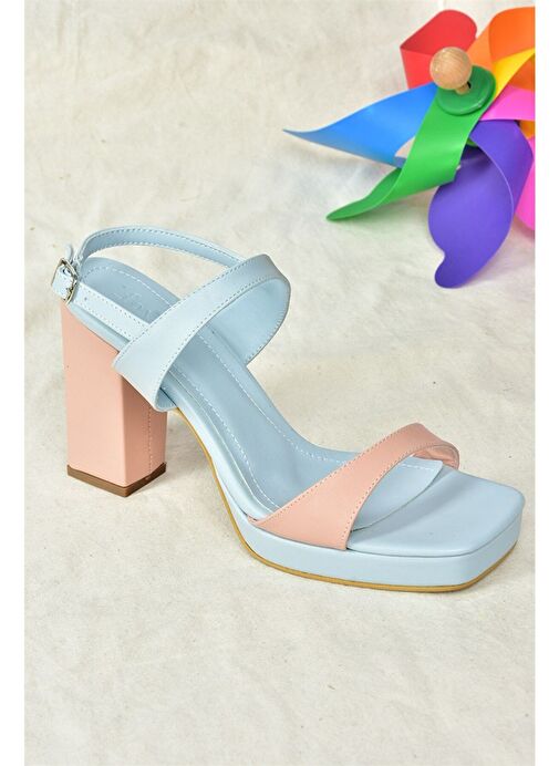 Mavi/Pudra Kalın Platform Topuklu Kadın Ayakkabı M282062309 - Görsel 8