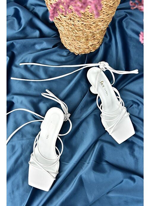 Beyaz Bilekten Bağlamalı Topuklu Kadın Ayakkabı M369543409 - Görsel 5