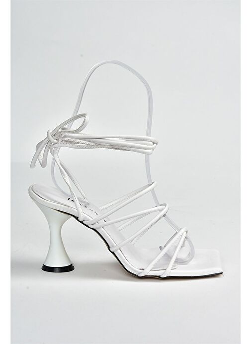 Beyaz Bilekten Bağlamalı Topuklu Kadın Ayakkabı M369543409 - Görsel 7