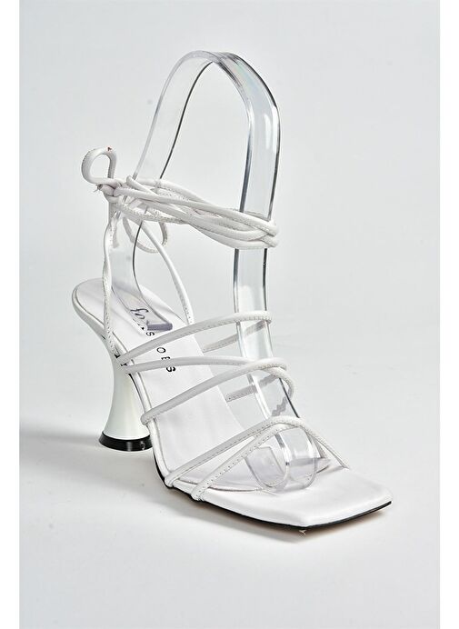 Beyaz Bilekten Bağlamalı Topuklu Kadın Ayakkabı M369543409 - Görsel 8