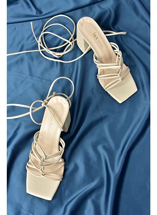 Bej Kalın Topuklu Bilekten Bağlamalı Kadın Ayakkabı M369544009 - Görsel 9