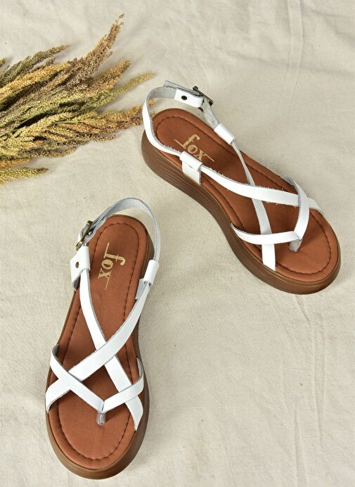 Beyaz Hakiki Deri Parmak Arası Kadın Sandalet M291050703 - Görsel 6