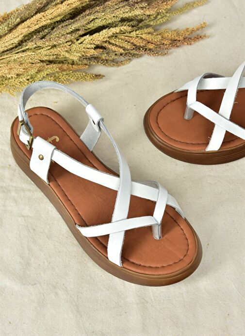 Beyaz Hakiki Deri Parmak Arası Kadın Sandalet M291050703 - Görsel 7
