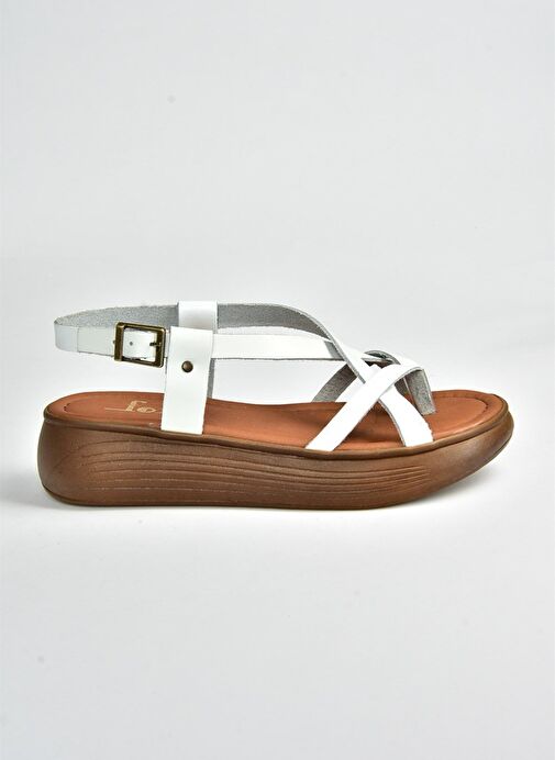 Beyaz Hakiki Deri Parmak Arası Kadın Sandalet M291050703 - Görsel 9