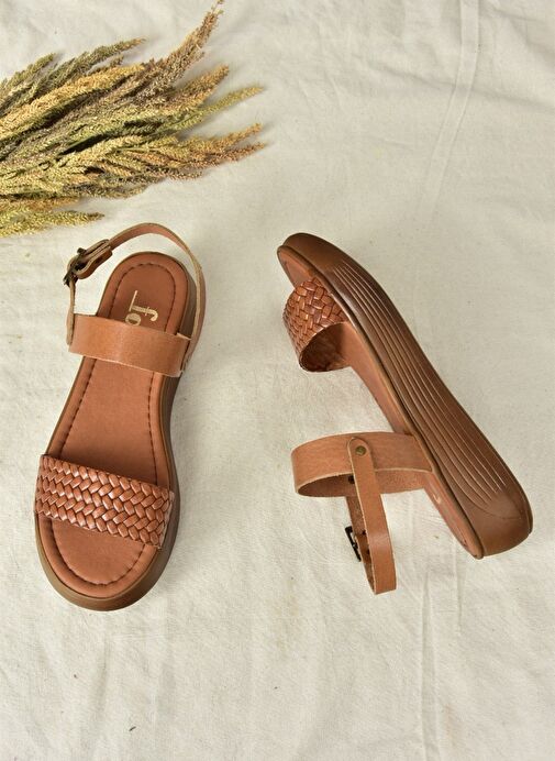 Taba Hakiki Deri Örgü Modelli Günlük Kadın Sandalet M291053603 - Görsel 6