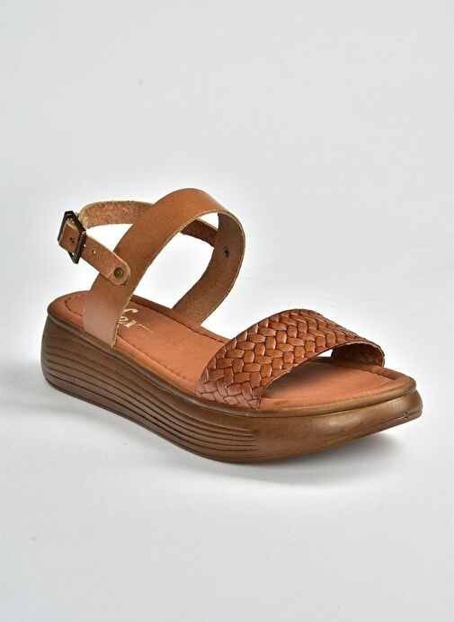 Taba Hakiki Deri Örgü Modelli Günlük Kadın Sandalet M291053603 - Görsel 7