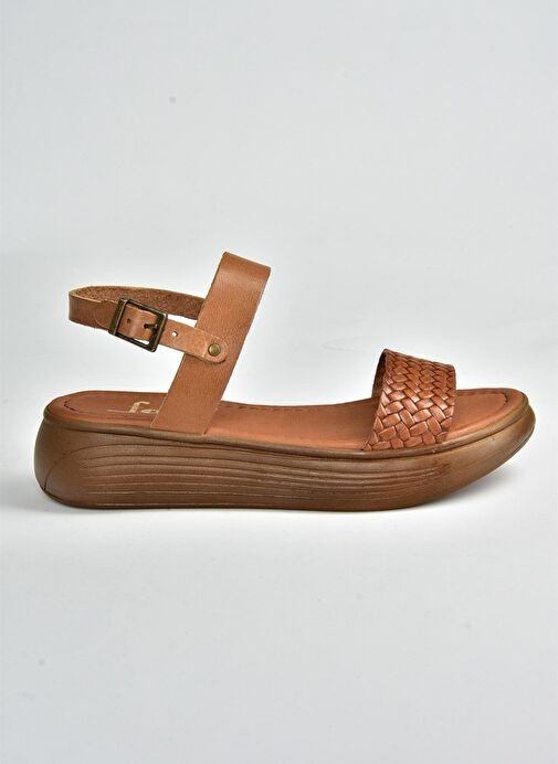 Taba Hakiki Deri Örgü Modelli Günlük Kadın Sandalet M291053603 - Görsel 8