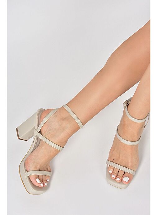 Bej Kalın Topuklu Günlük Kadın Ayakkabı M282462709 - Görsel 4