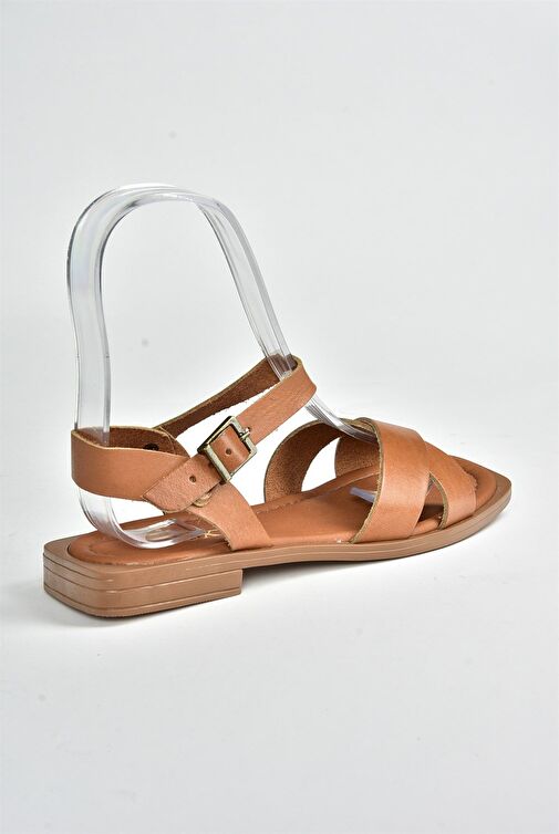 Taba Hakiki Deri Çapraz Bantlı Günlük Kadın Sandalet M291041503 - Görsel 8