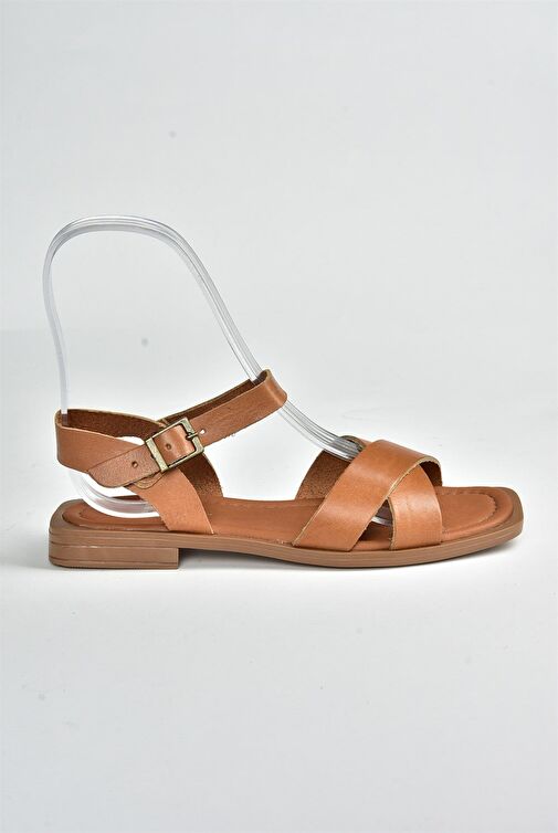 Taba Hakiki Deri Çapraz Bantlı Günlük Kadın Sandalet M291041503 - Görsel 9