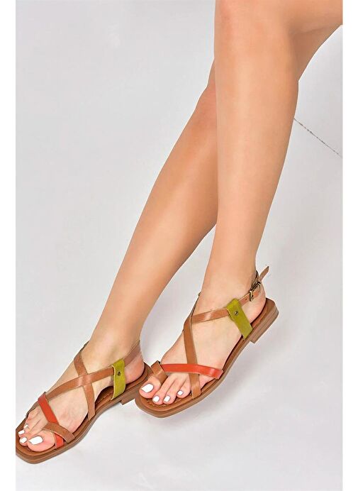 Multi Hakiki Deri Parmak Arası Kadın Sandalet M291841203 - Görsel 2