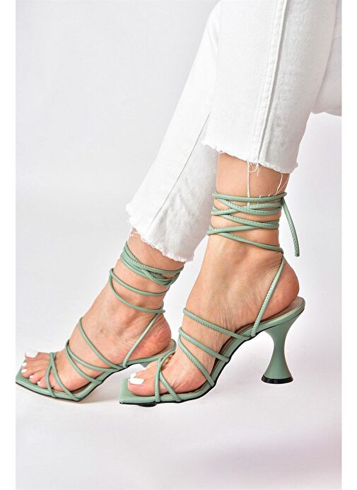 Yeşil Bilekten Bağlamalı Topuklu Kadın Ayakkabı M369543409 - Görsel 3