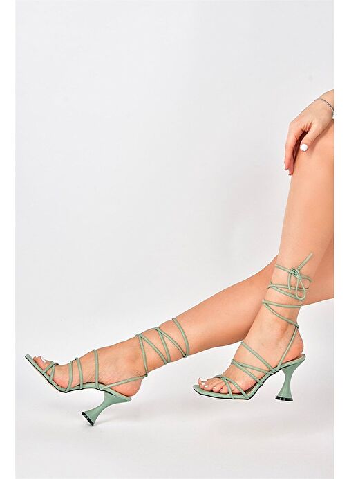 Yeşil Bilekten Bağlamalı Topuklu Kadın Ayakkabı M369543409 - Görsel 5