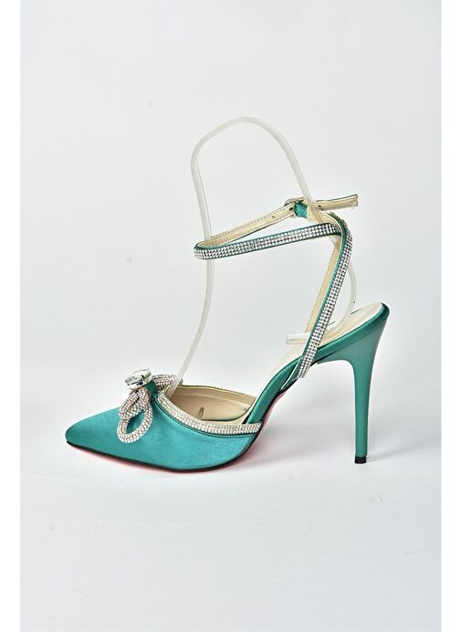 Yeşil Saten Kumaş Taşlı Kadın Topuklu Ayakkabı K654051204 - Görsel 9