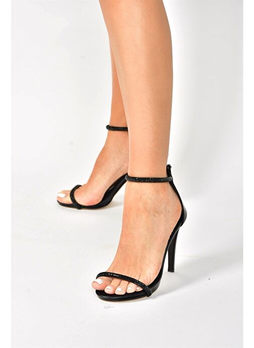 Siyah/Siyah Tek Bant Taşlı Kadın Abiye Ayakkabı M251800009 - Görsel 2