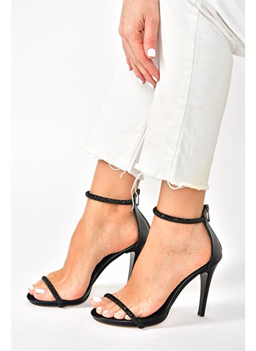 Siyah/Siyah Tek Bant Taşlı Kadın Abiye Ayakkabı M251800009 - Görsel 5