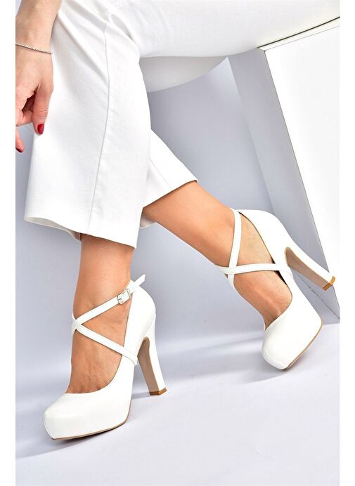 Beyaz Platform Topuklu Kadın Abiye Ayakkabı M348007609 - Görsel 2
